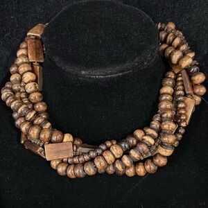 Vintage Unmarked Gerda Lynggaard Monies Necklace  6 Strand Wooden Hook